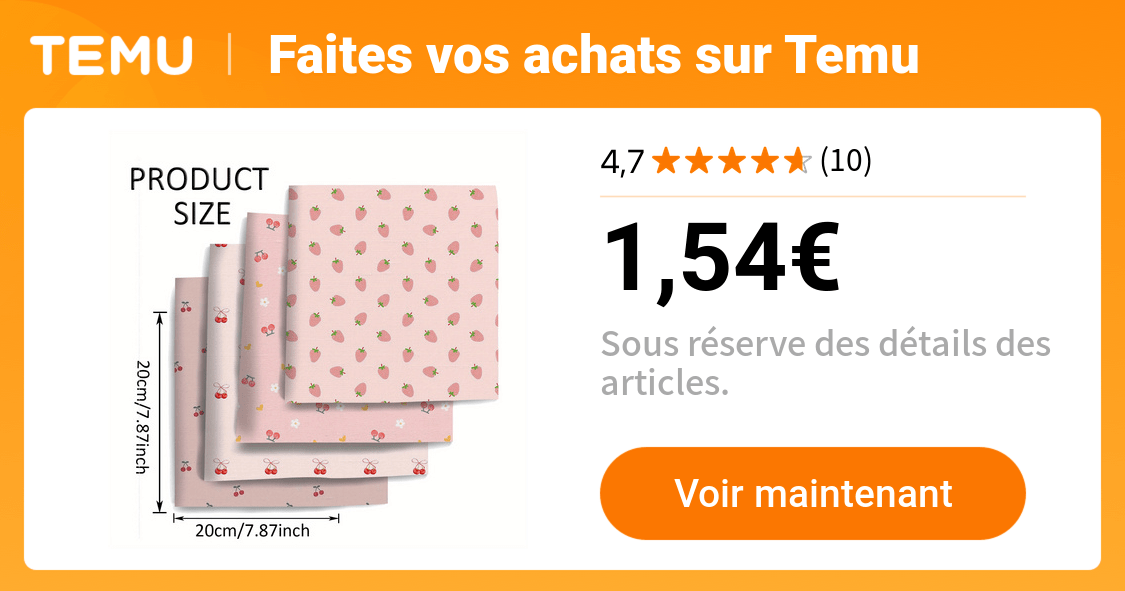 lot 4 pièces tissus à motif dimensions - Temu France