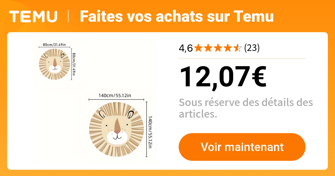 1 tapis rond lion dessin 10 mm peluche douce - Temu France