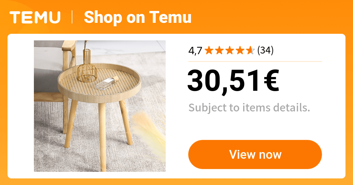 1pc vintage round side table solid wood legs natural rattan - Temu France