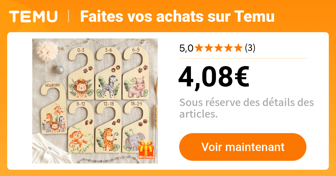 7 pièces cintres en bois bébé crochets à thème animalier (0 - Temu France