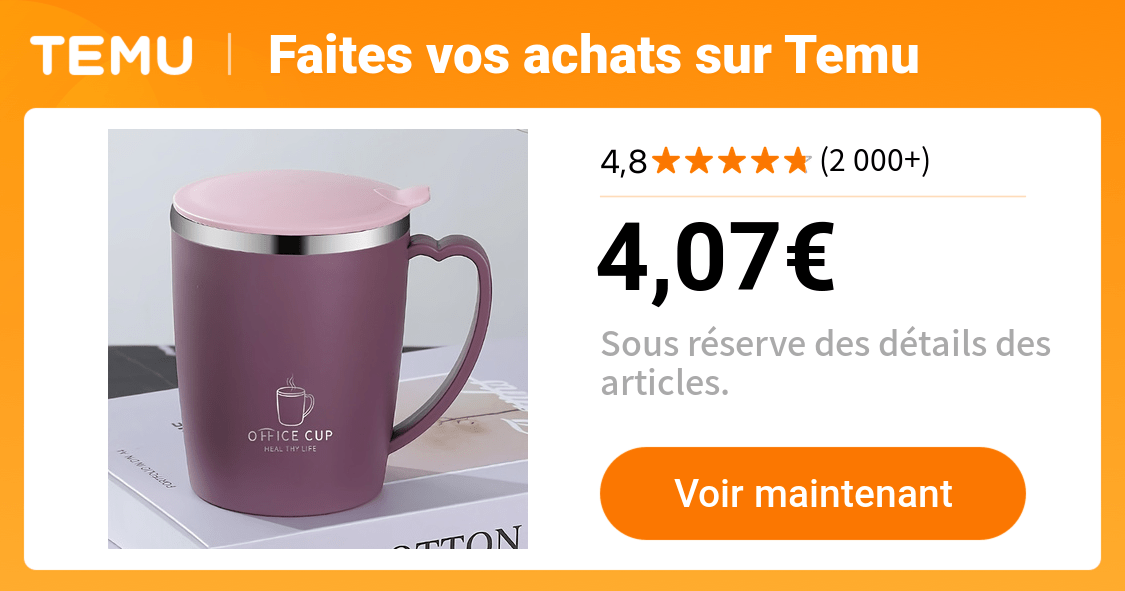 1 tasse à café isotherme en acier inoxydable 12 oz couvercle - Temu France