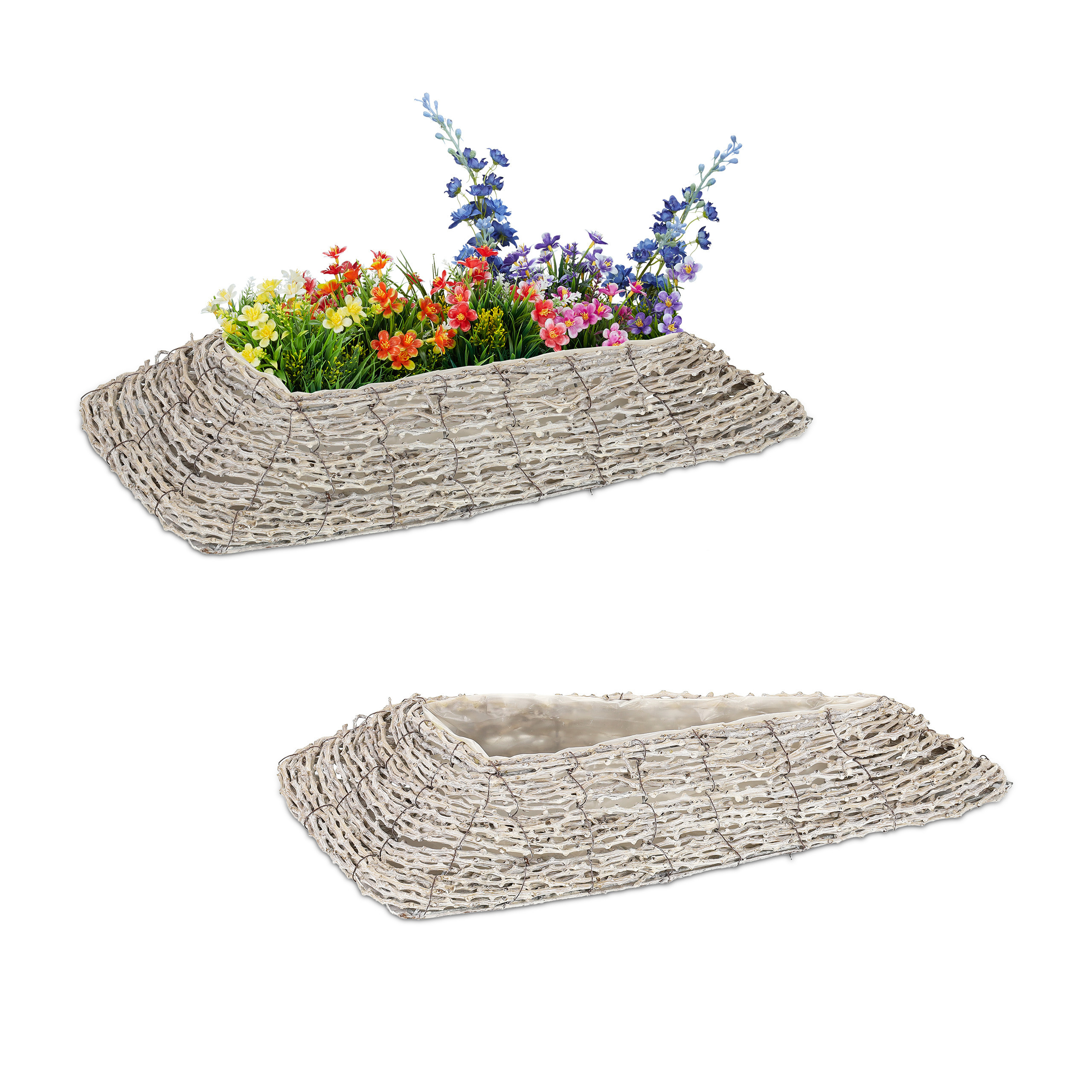 2 X Flower Pot In White/natural - (w)55 X (h)10 X (d)25 Cm