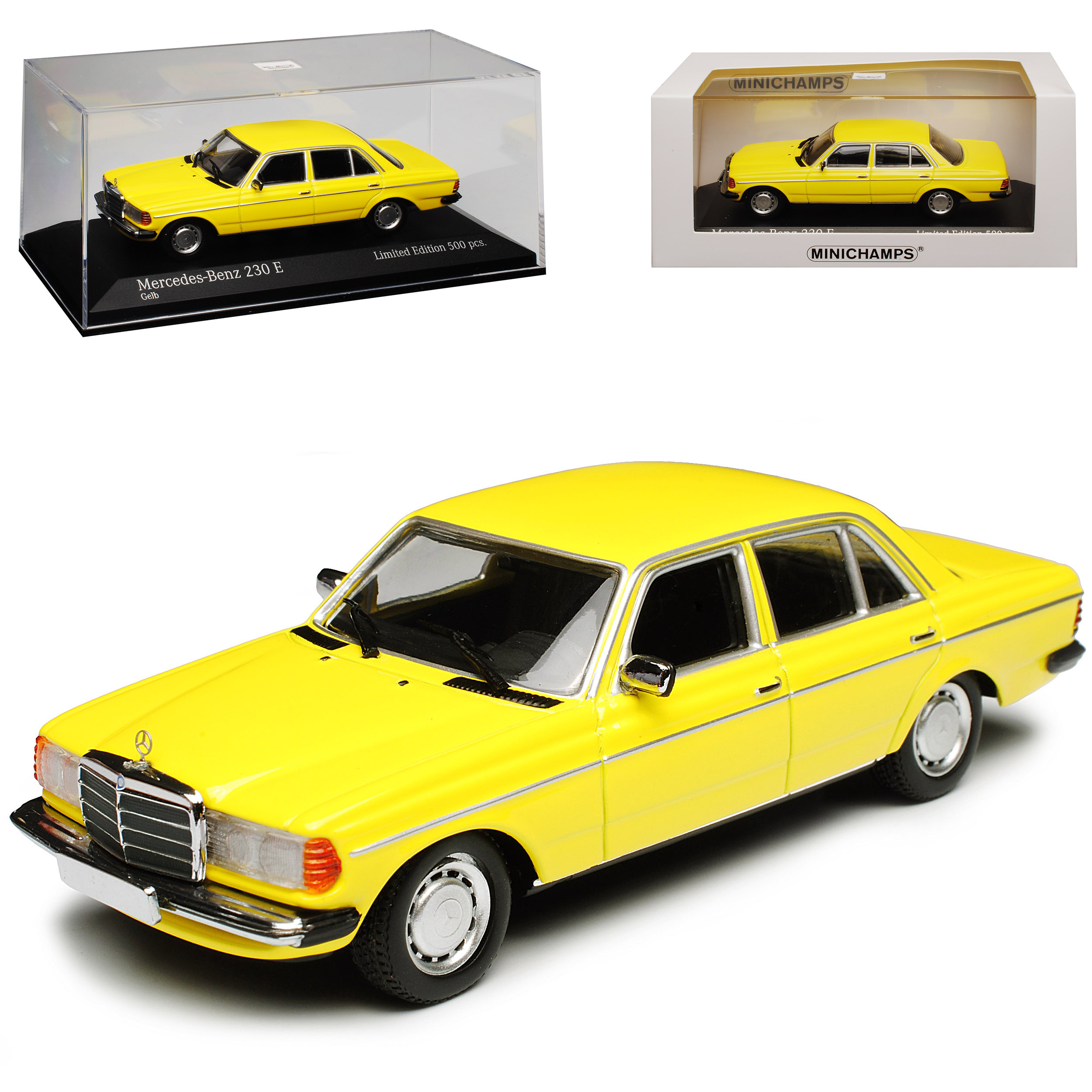Image of Mercedes-benz W123 230e Sedan Yellow 1975-1986 1/43 Maxichamps Model Car