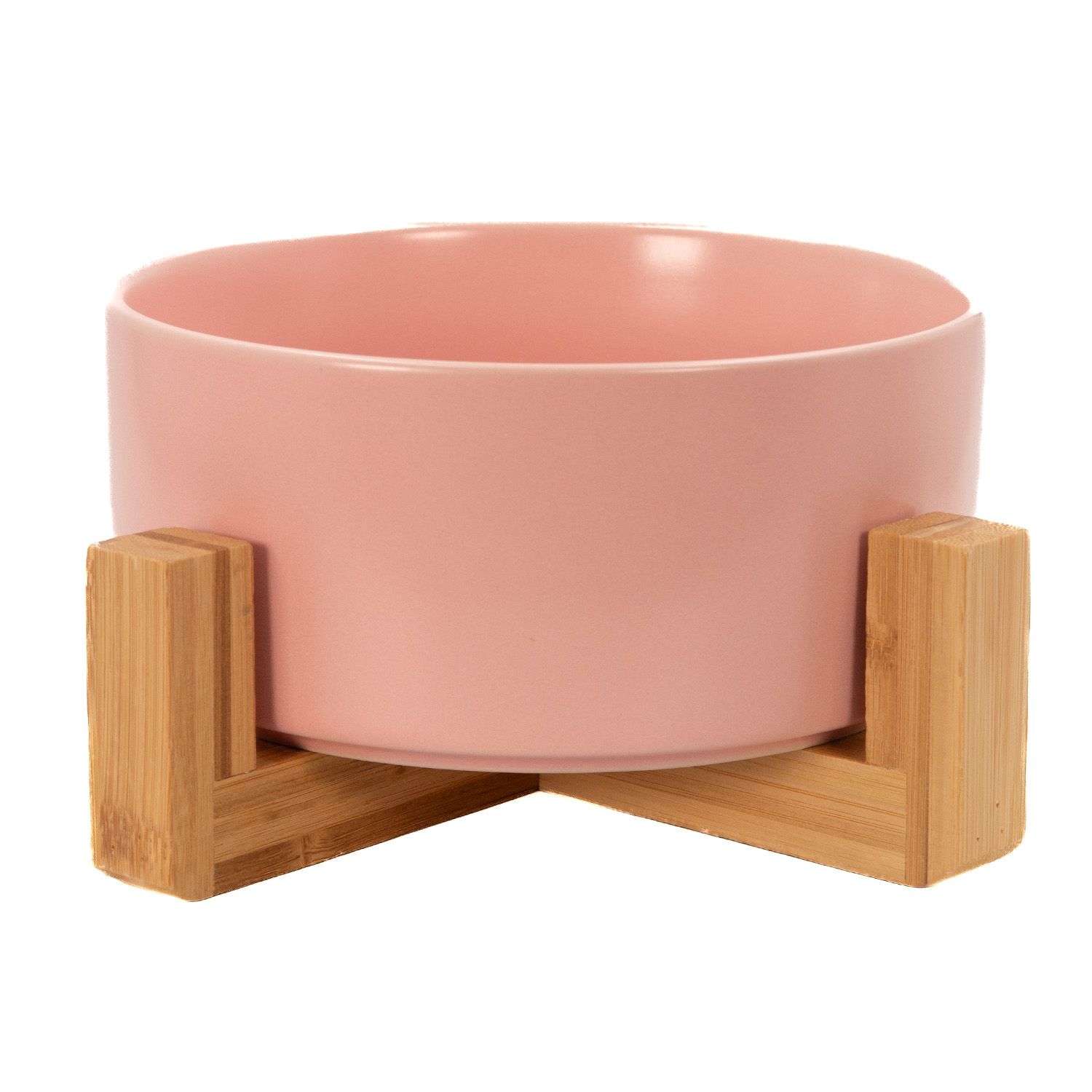 Image of Ceramic Pet Bowl With Stand, Overall Size 20.5 X 8.5 Cm - Bowl Size 15.5 X 6.5 Cm - 800 Ml Capacity - Food And Water Dish For Dogs And Cats With Bamboo Holder