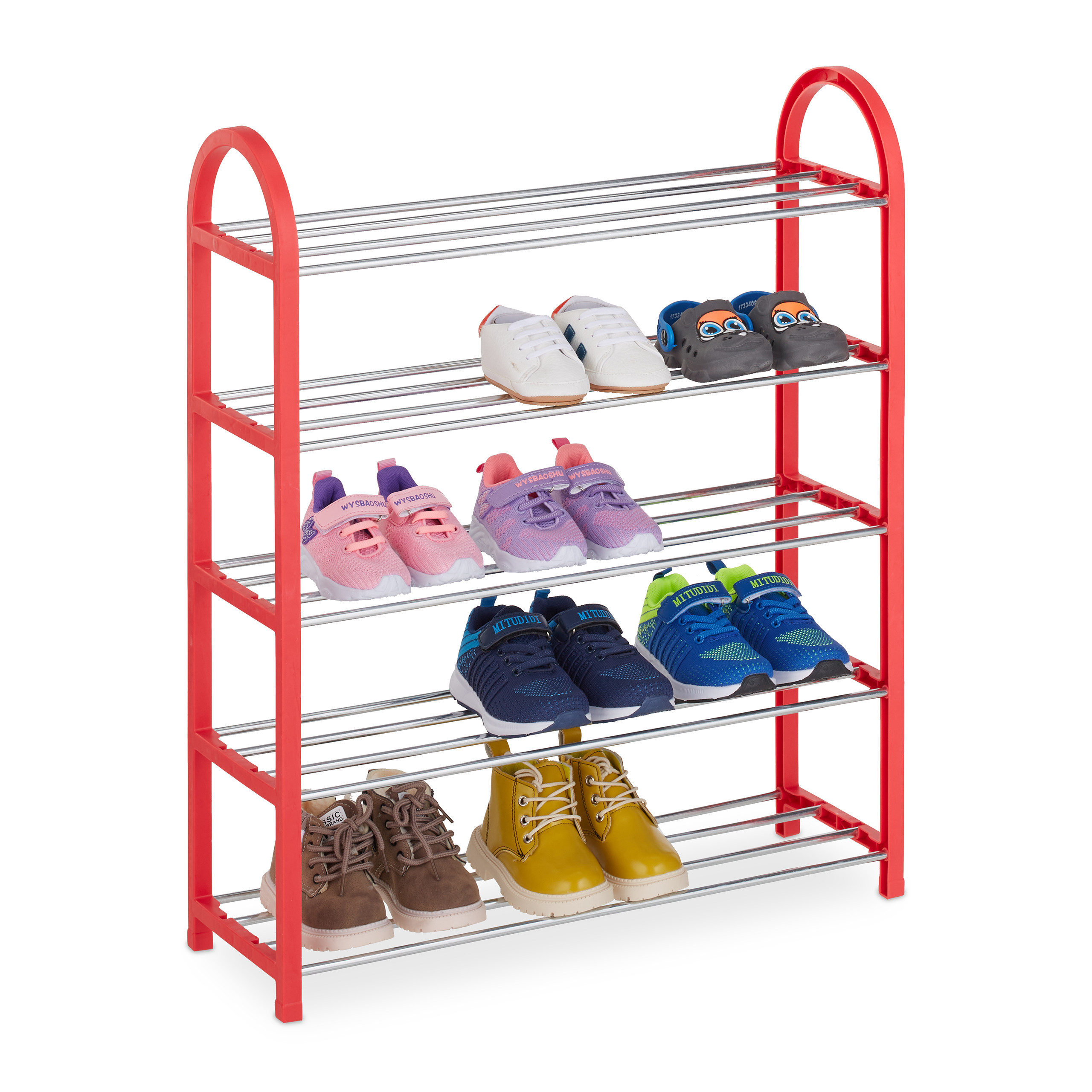 Children's Shoe Rack In Red - (w)57.5 X (h)70 X (d) Cm