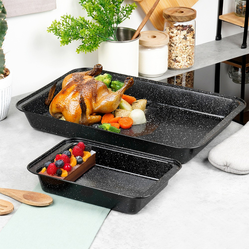 TEMU Bandeja para asar de granito 28x19 / 47.5x32 cm, 2 piezas
