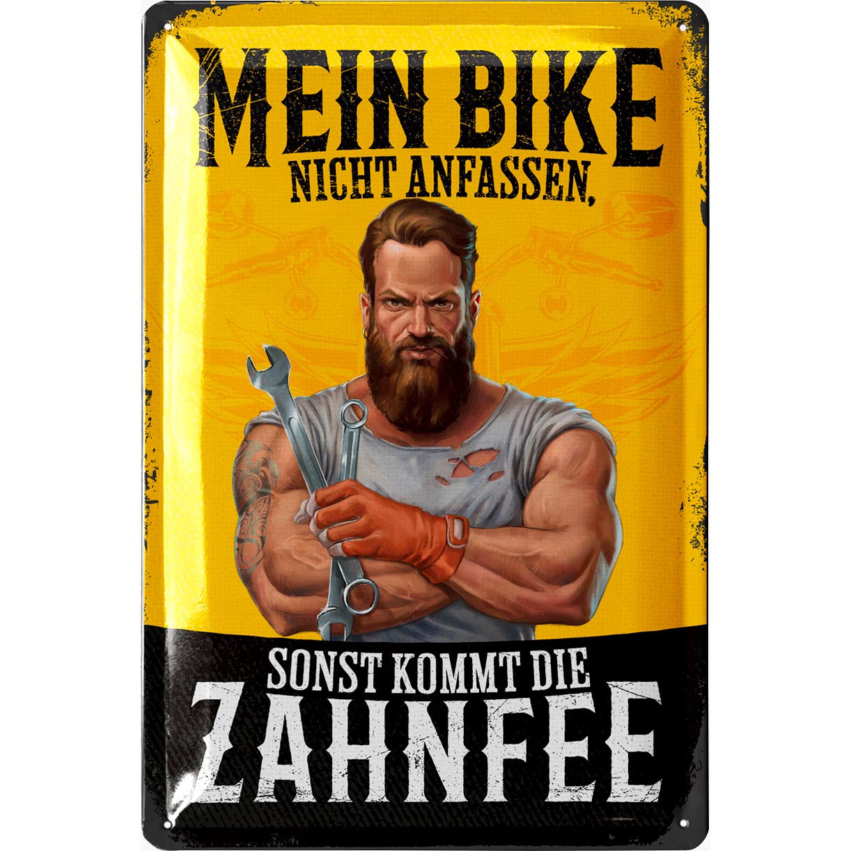 E-shop Retro Blechschild MEIN BIKE nicht anfassen, - Motorrad Geschenke für Männer - lustige Blechschilder Sprüche, Schild für Werkstatt und Garage -