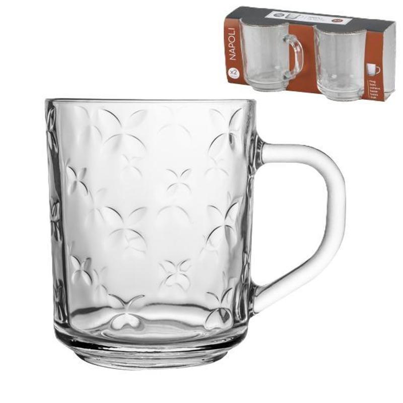 TEMU Napoli Glass Mug Set 2 Pack 24.6cl Tea Cups For Espresso Latte Cappuccino Drinks