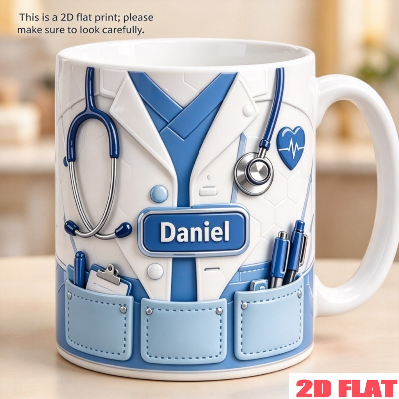 TEMU Taza personalizada con impresión 2D de temática médica, taza de café de cerámica de 11 oz, personalizable con /texto, con estampados de bata