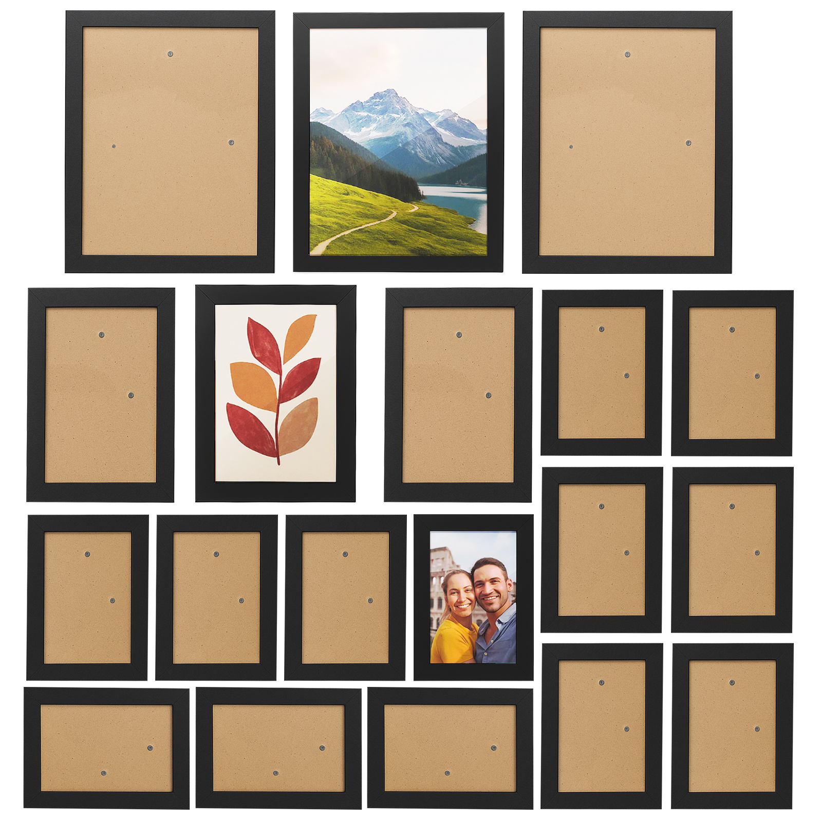 Image of 19-piece Wooden Picture Frame Set – Photo Frames In Sizes With Stand And Wall Hanging, Decoration For Table And Wall