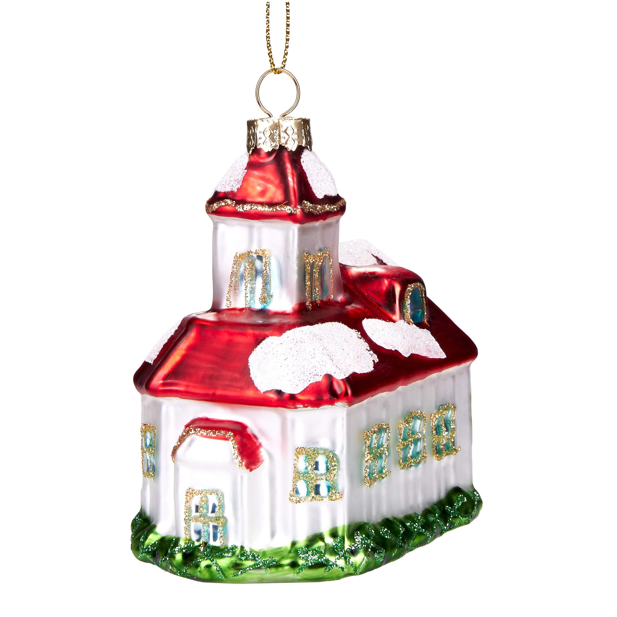 Image of Brubaker Snow-covered Church - Hand-painted Christmas Ball Made Of Glass - Mouth-blown Christmas Tree Decoration Figures Funny Decor Hook Ball - 9.5 Cm