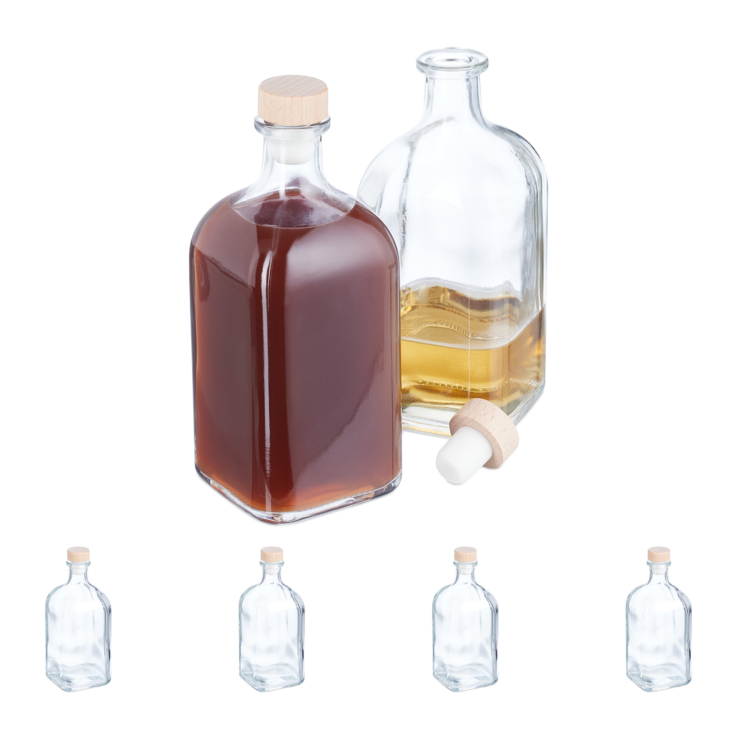 TEMU Botellas de vidrio con corcho, pack de 6, 500 ml una, 18 x 7.5 x 7.5 cm, vidrio transparente con tapones madera, aptas para lavavajillas, para