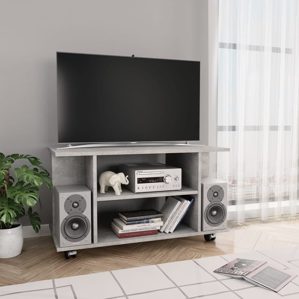 Image of Vidaxl Tv Cabinet With Wheels, Lowboard Tv Table, Tv Furniture, Board Table, Tv Sideboard, Hifi Cabinet, Concrete Gray, 80x40x40cm, Wood Material