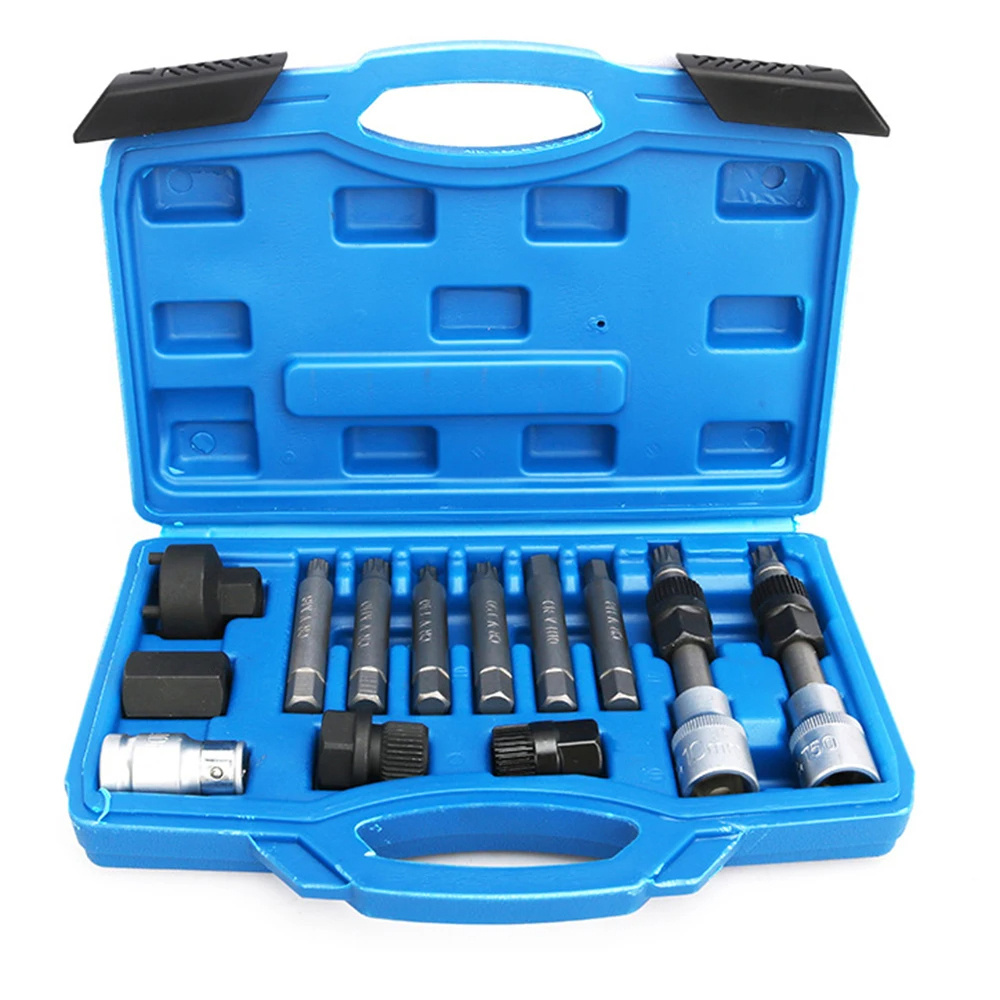 13pcs Alternator Freewheel Pulley Removal Socket Star Bit Tool Set