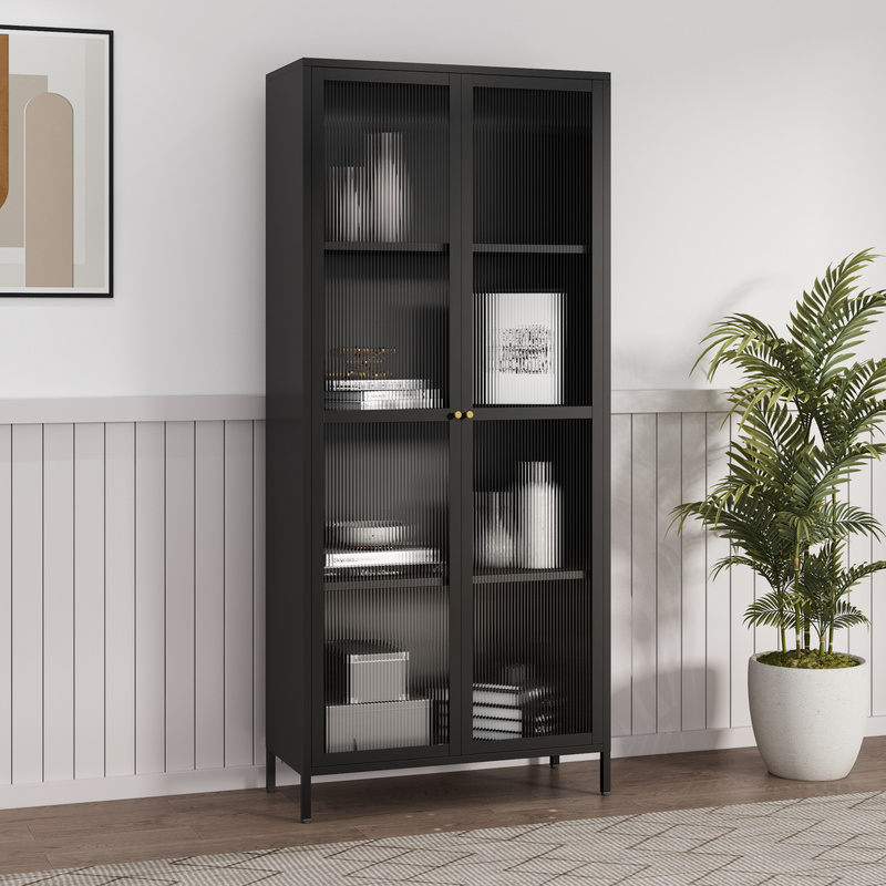 Display Cabinet Säkylä With 4 Shelves And 2 Doors, Steel, 180 X 80 X 35 Cm, Black
