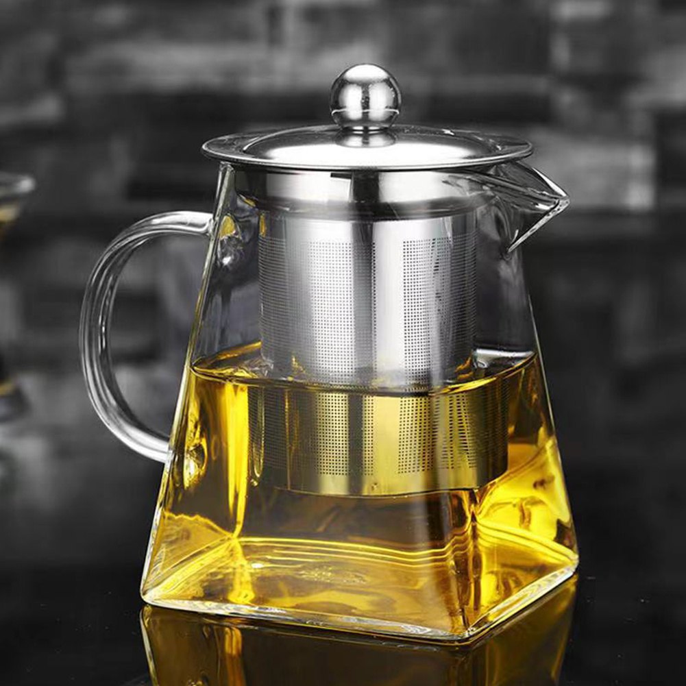 TEMU Heat-resistant Glass Teapot With Infuser, 350ml/550ml Thickened Filtering Glass Water Pot With Stainless Steel Handle For Home Use