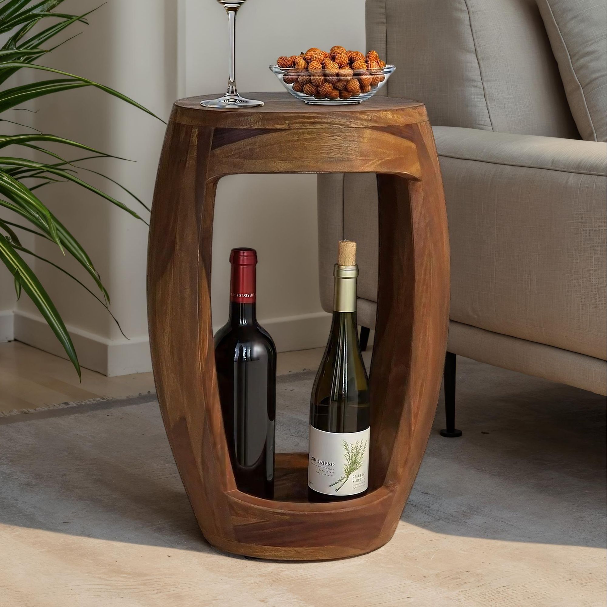 Solid Wood Round Side Table 30cm · Small Round Coffee Table With Open Compartment · Handcrafted Living Room In Genuine Wood