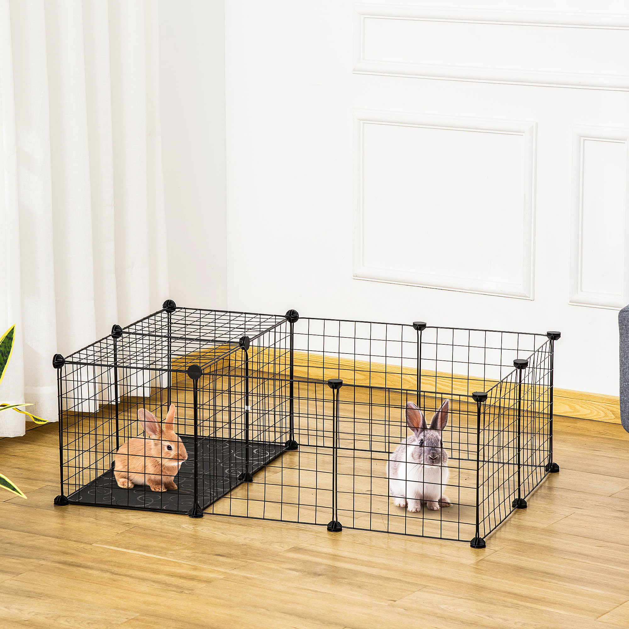 TEMU PawHut Enclos pour animaux parc pour lapins, cochons d'Inde et rongeurs clôture pour animaux domestiques modulable, noir