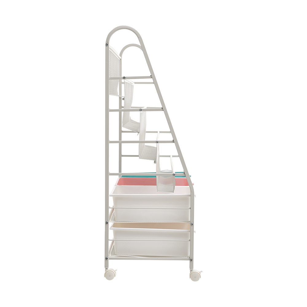 6-Tier Mobile Bookshelf with Wheels and 6 Storage Boxes