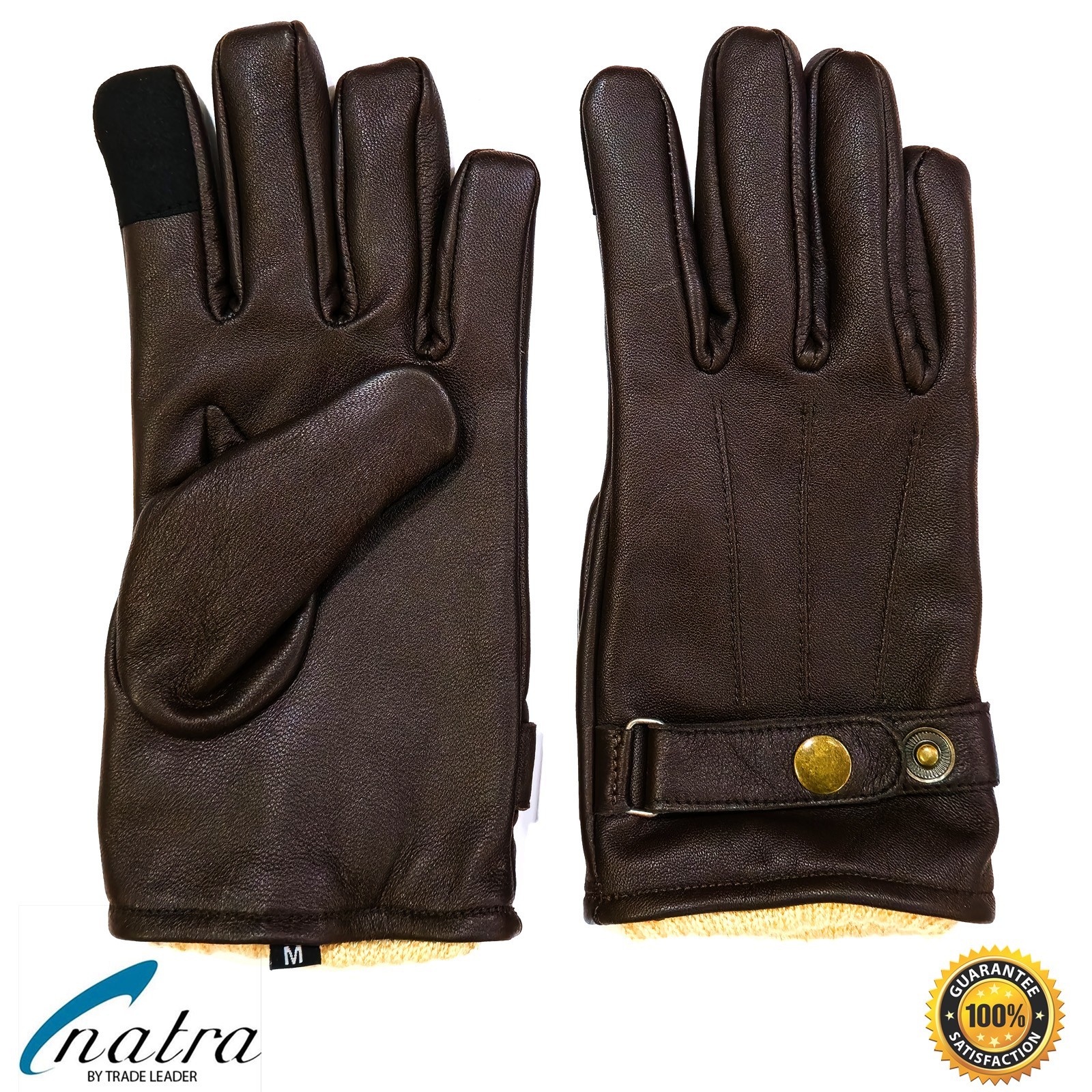 Image of Men's Leather Gloves Brown Warm All Sizes