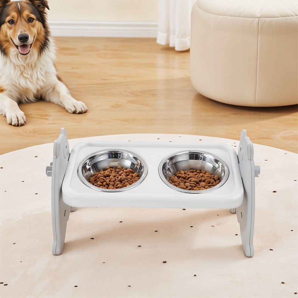 TEMU Raised Dog Double Food Bowls Elevated Dog Feeding Bowls Adjustable Dogs Feeding Station Pet Bowl For Raised Feeders 16x36x18cm