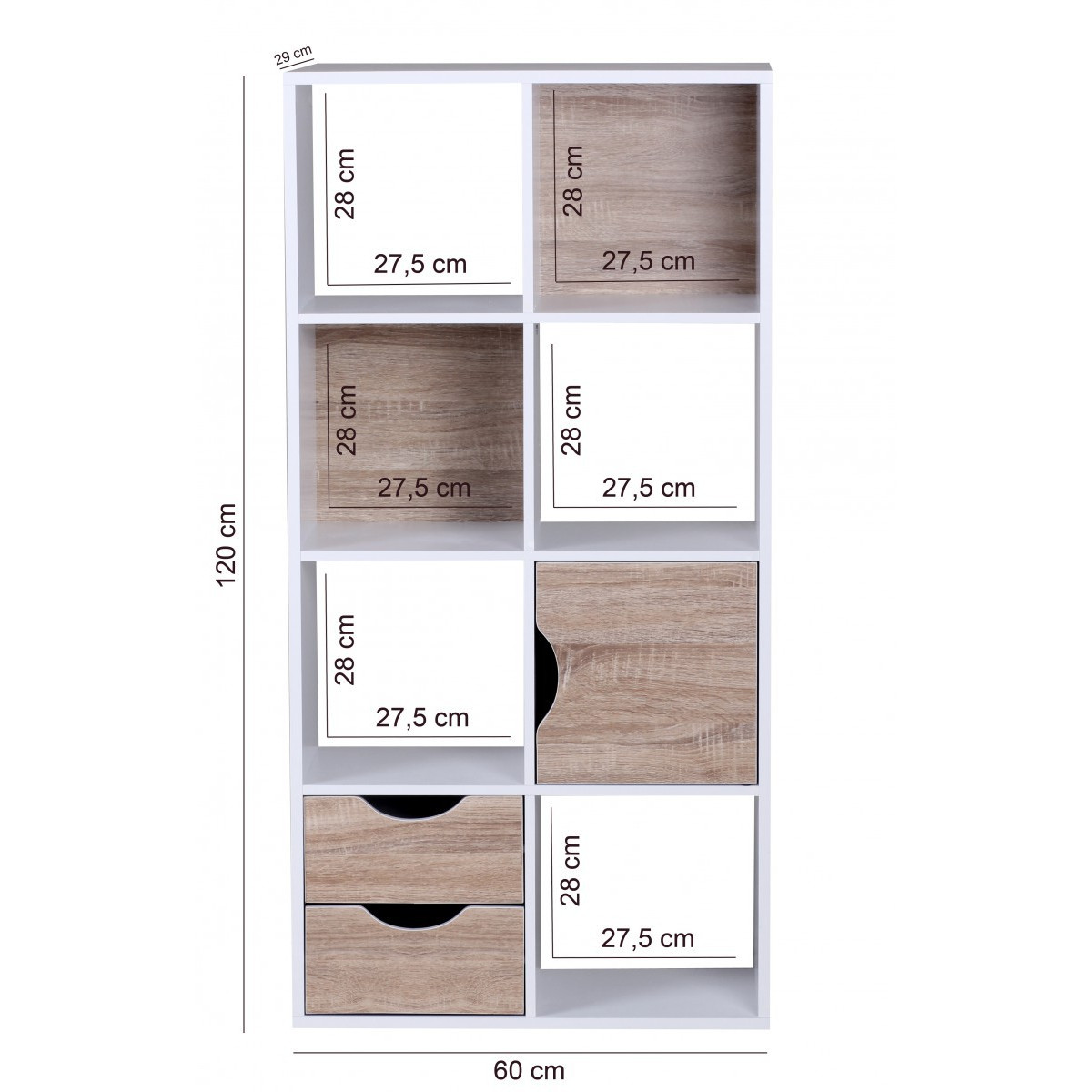 Modern White Wood Bookshelf With Doors, Oak, Storage Compartments, Freestanding Shelving Unit, Selectable Size