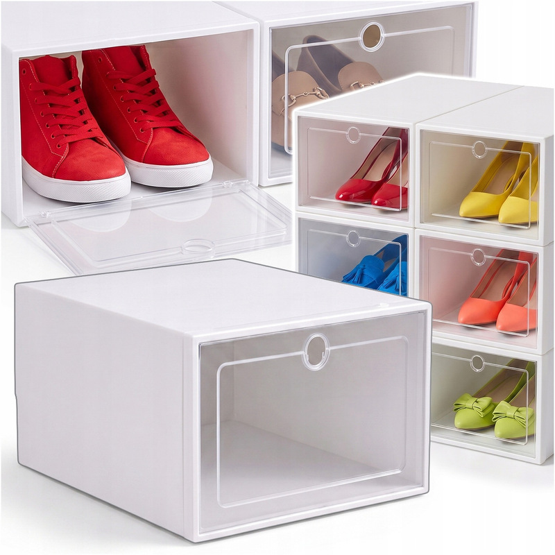 TEMU Organisateur de chaussures 12 boîtes 33 × 24 × 12 cm, Meuble à chaussures blanc avec faces transparentes, Contenants pliables pour 12 paires de