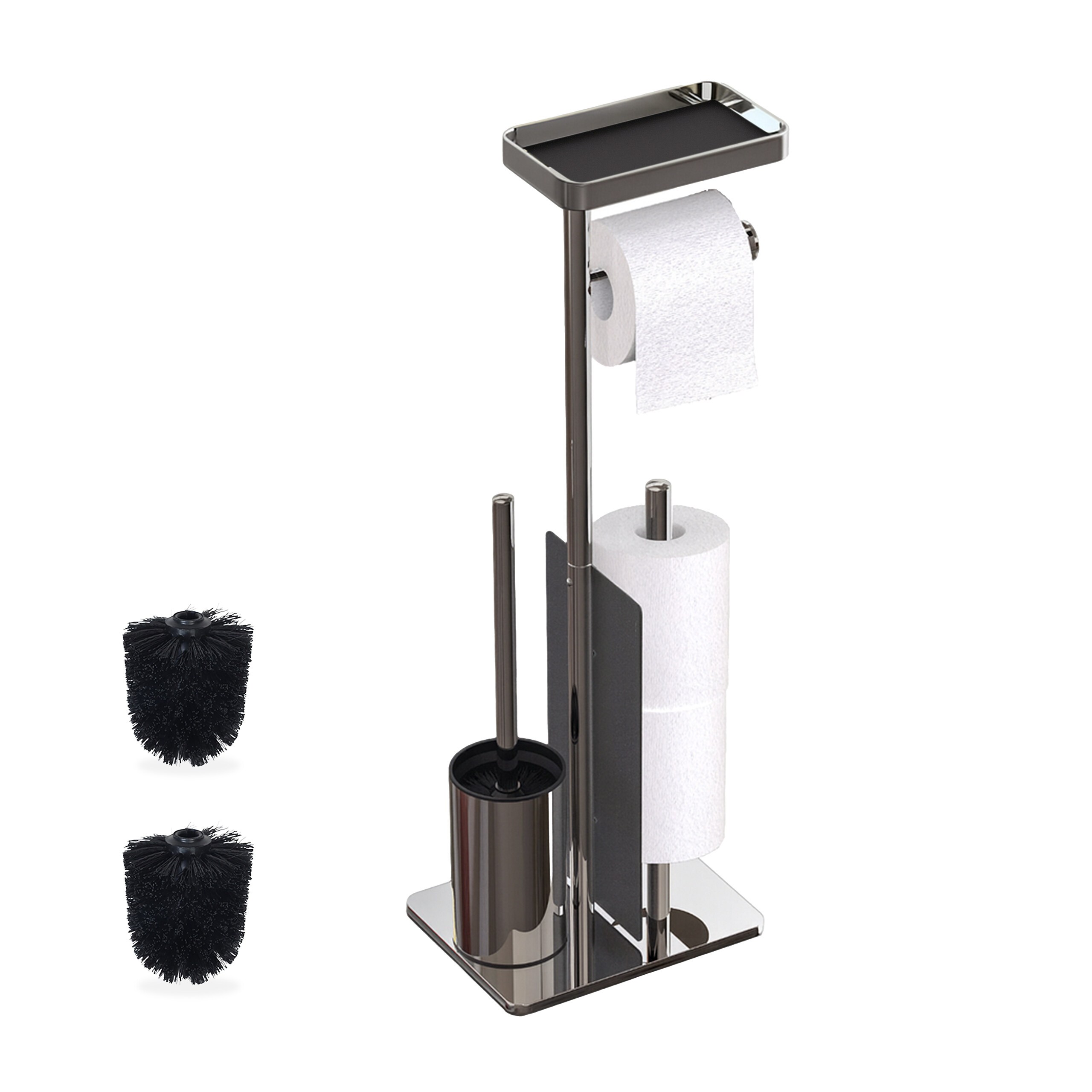 Toilet Set In Silver/black - (w)22 X (h)75 X (d)20 Cm