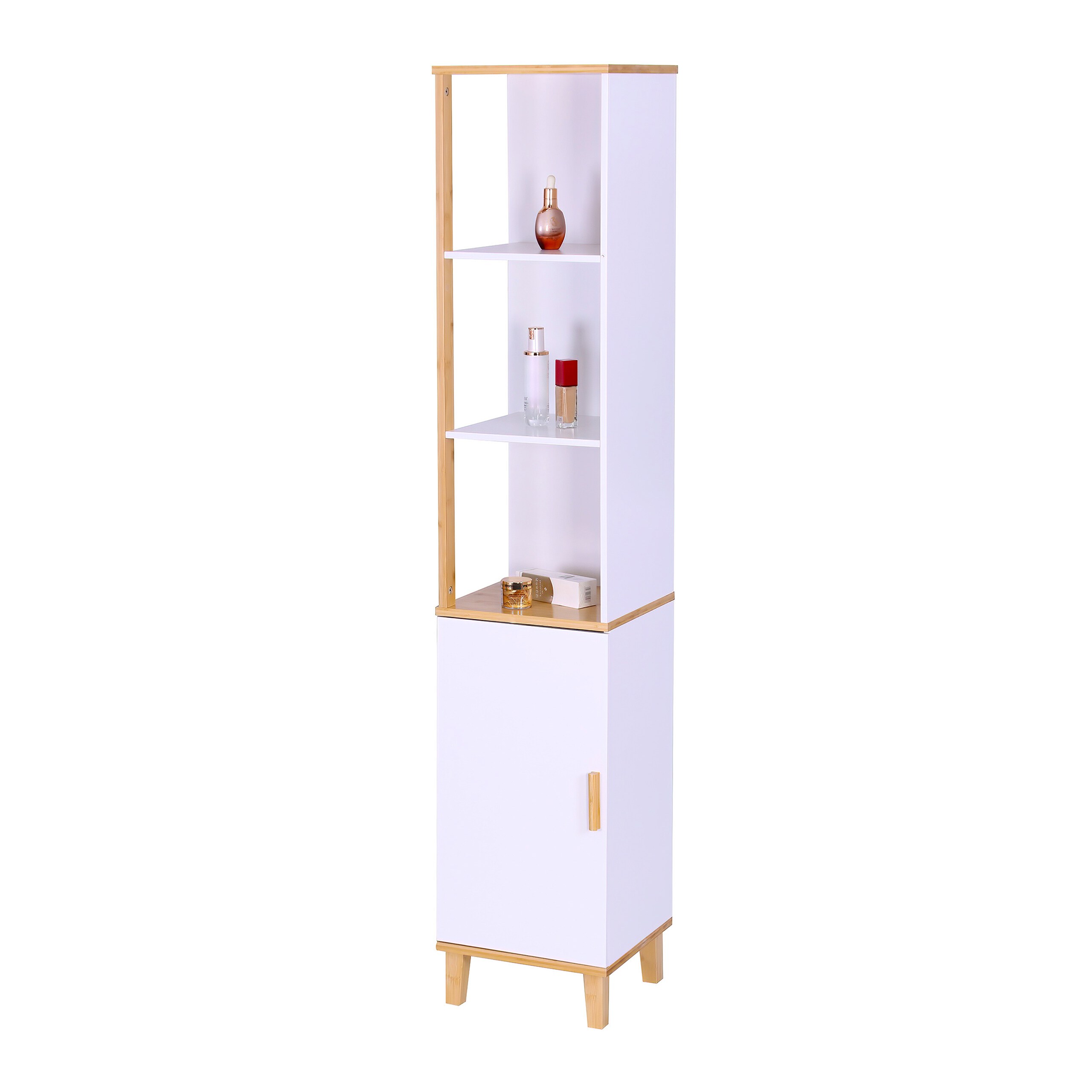 Bathroom Cabinet In White/natural - (w)33 X (h)169 X (d)31 Cm