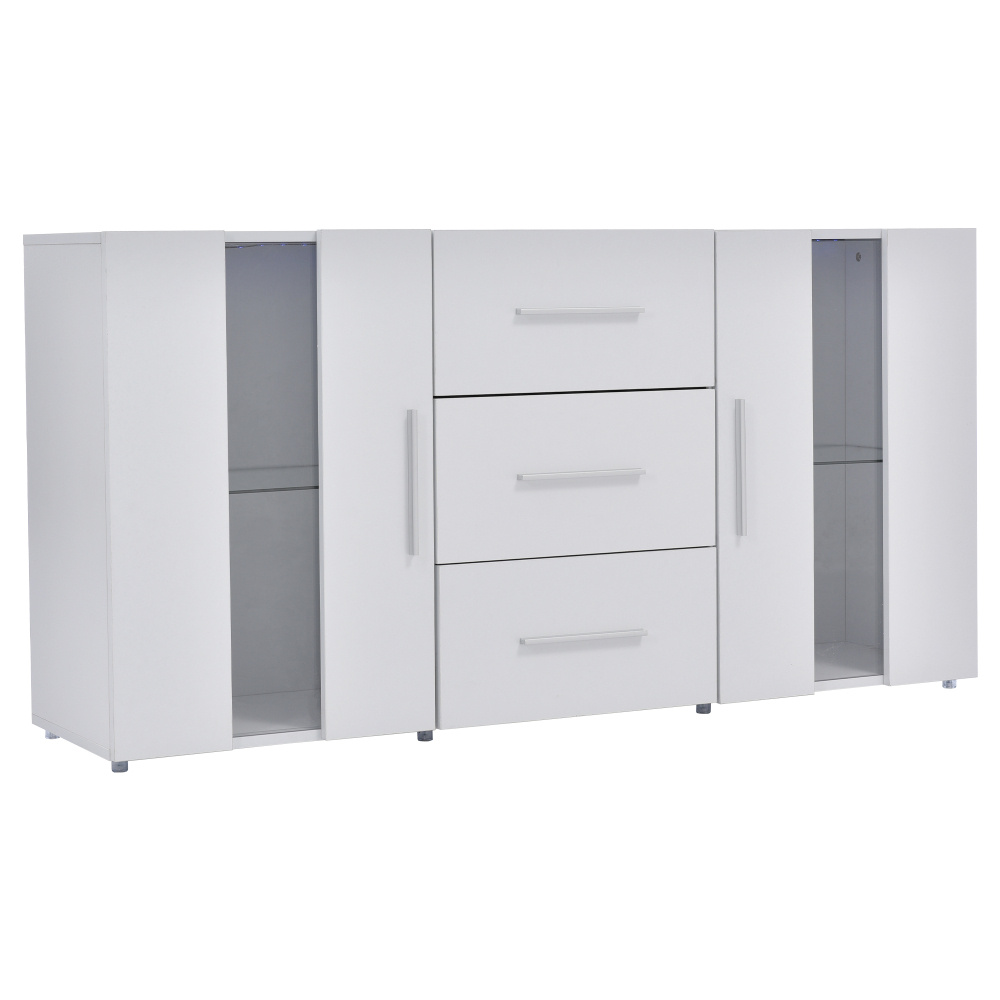 Image of Tv Stand 140x35x70cm – 2 Acrylic Glass Doors & 3 Drawers – Removable Shelves – Sturdy Particle Board – Fits 55-inch Tvs – Ideal For Living Room, Bedroom – 50 Kg Load Capacity