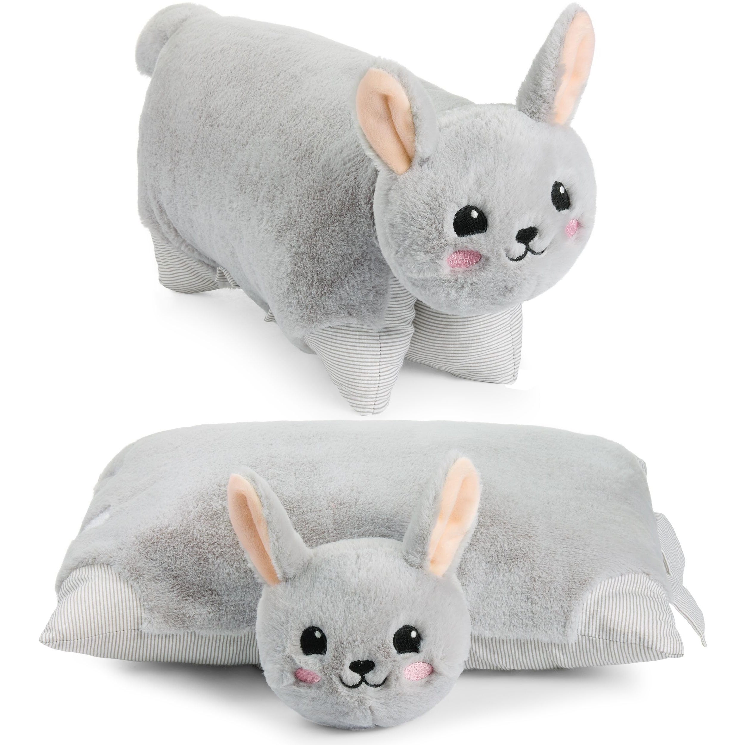 Image of Brubaker Plush Bunny Cuddle Pillow - 2 In 1 Stuffed Animal And Cuddle Pillow - 40 X 30 Cm Cuddle Bunny - Flip-open Children's Plush Pillow With Fastener - Animal Pillow Bunny Pillow Stuffed Toy - Grey