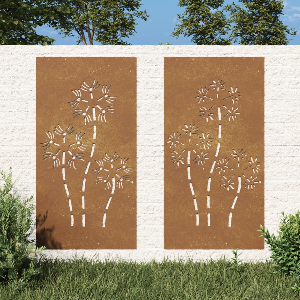 Image of Vidaxl Garden Wall -piece Set, Garden Decoration With , Weatherproof Wall Art, Corten Steel Wall Decor