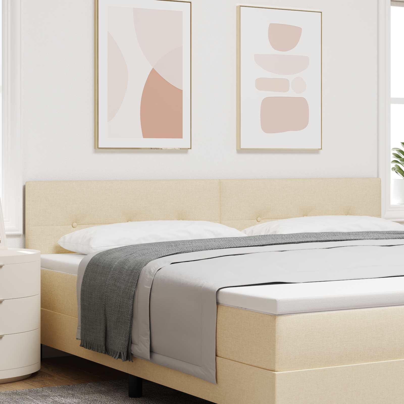 Image of Adjustable Headboard With Cream 200 Cm Fabric, Stylish Rectangular Padded Headboard, Modern Bedroom Design, Functional Accessory