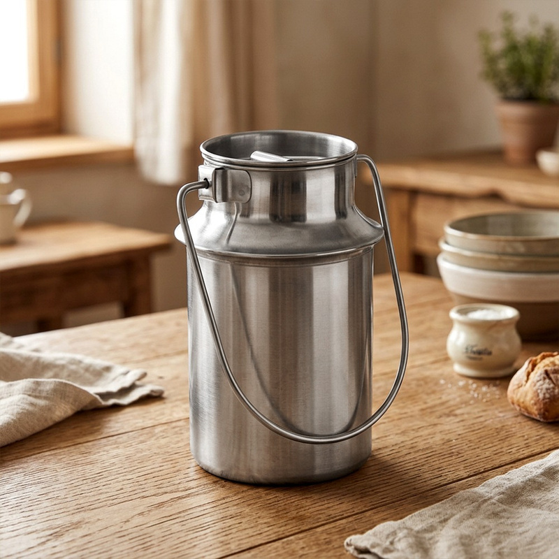TEMU Can For Milk, Stainless .9 L With Lid And Handle, Container For Milk, Beverages, Water, Juices, Food Storage, Solid Stainless Steel, Original