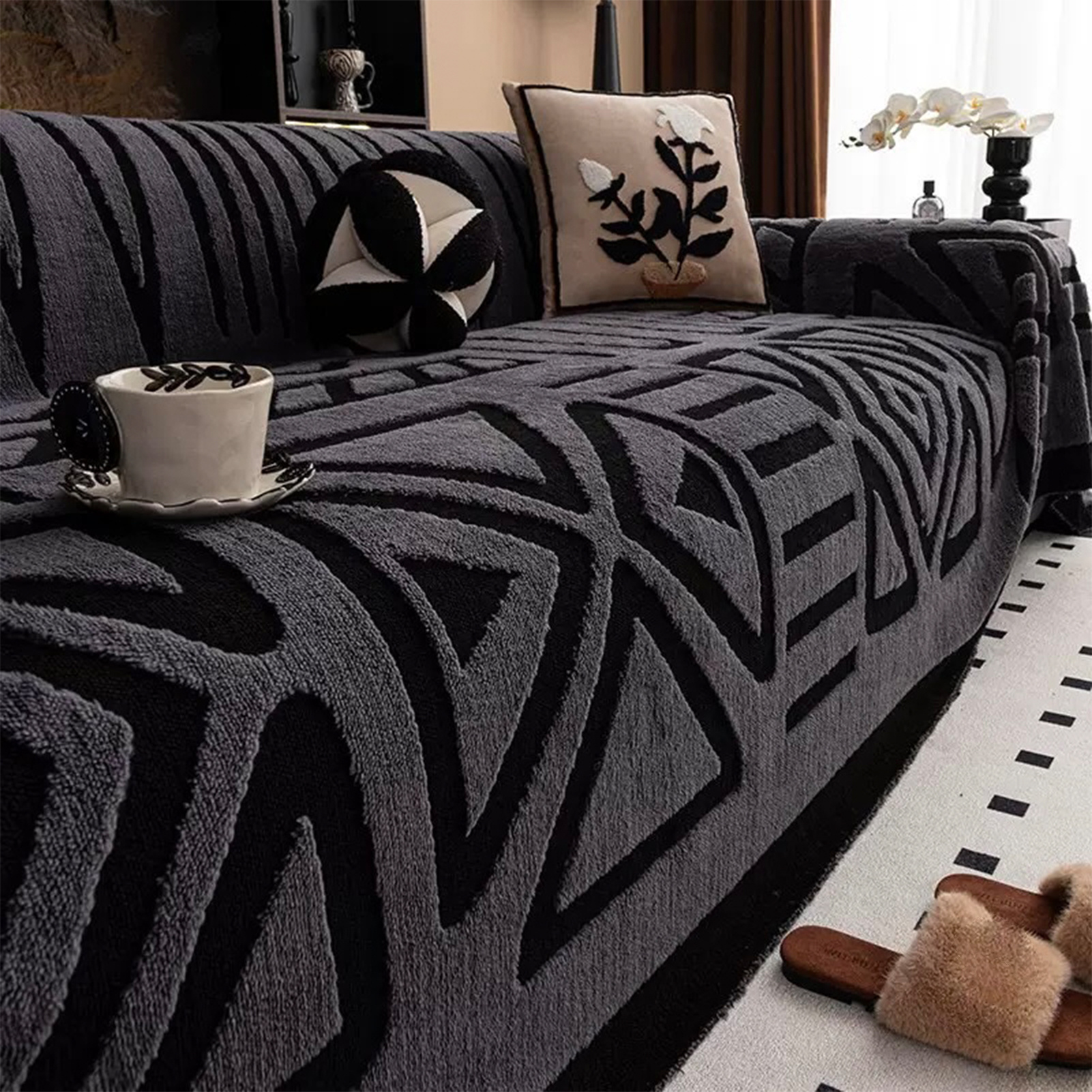 TEMU 1pc Bohemian Style Geometric Pattern Sofa Throw, Thick Plush Sofa Blanket, Pet-friendly Sofa Cover, Machine Washable, Suitable For , Perfect For