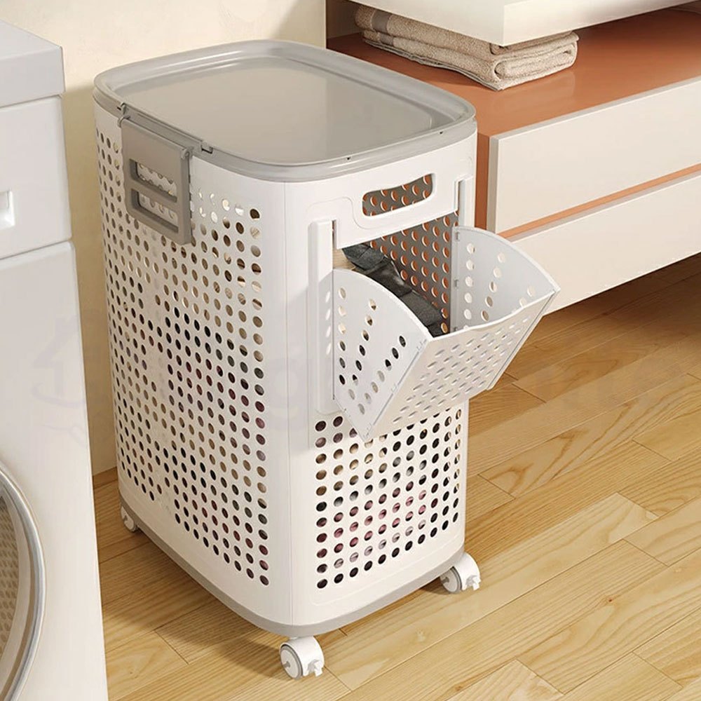 TEMU Large Capacity Laundry Basket, Movable Clothes Storage Basket, Household Dirty Clothes Basket, Miscellaneous Storage Bin, Home Organizing Box,