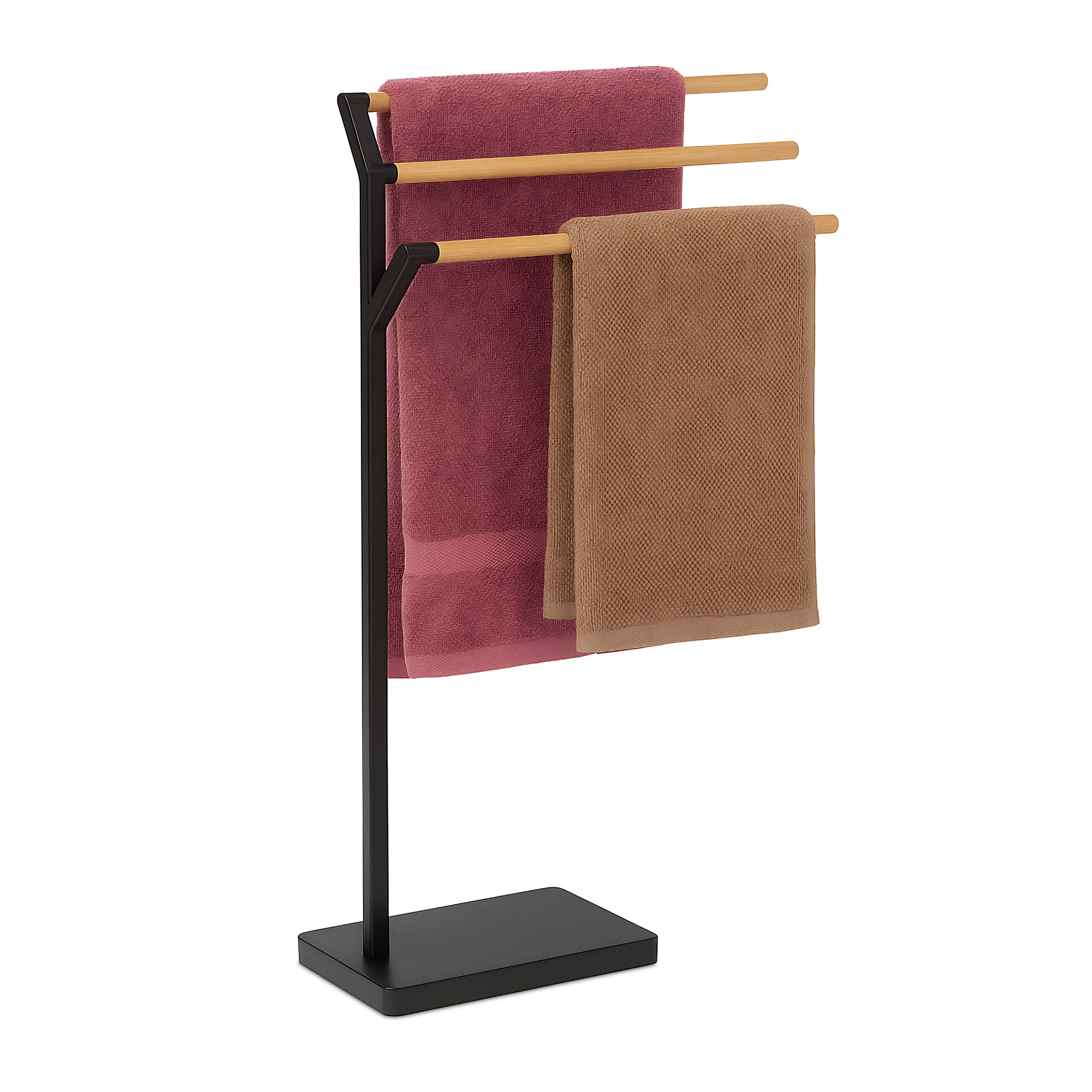 Towel Rack In Black/natural - (w)38.5 X (h)75 X (d)18 Cm