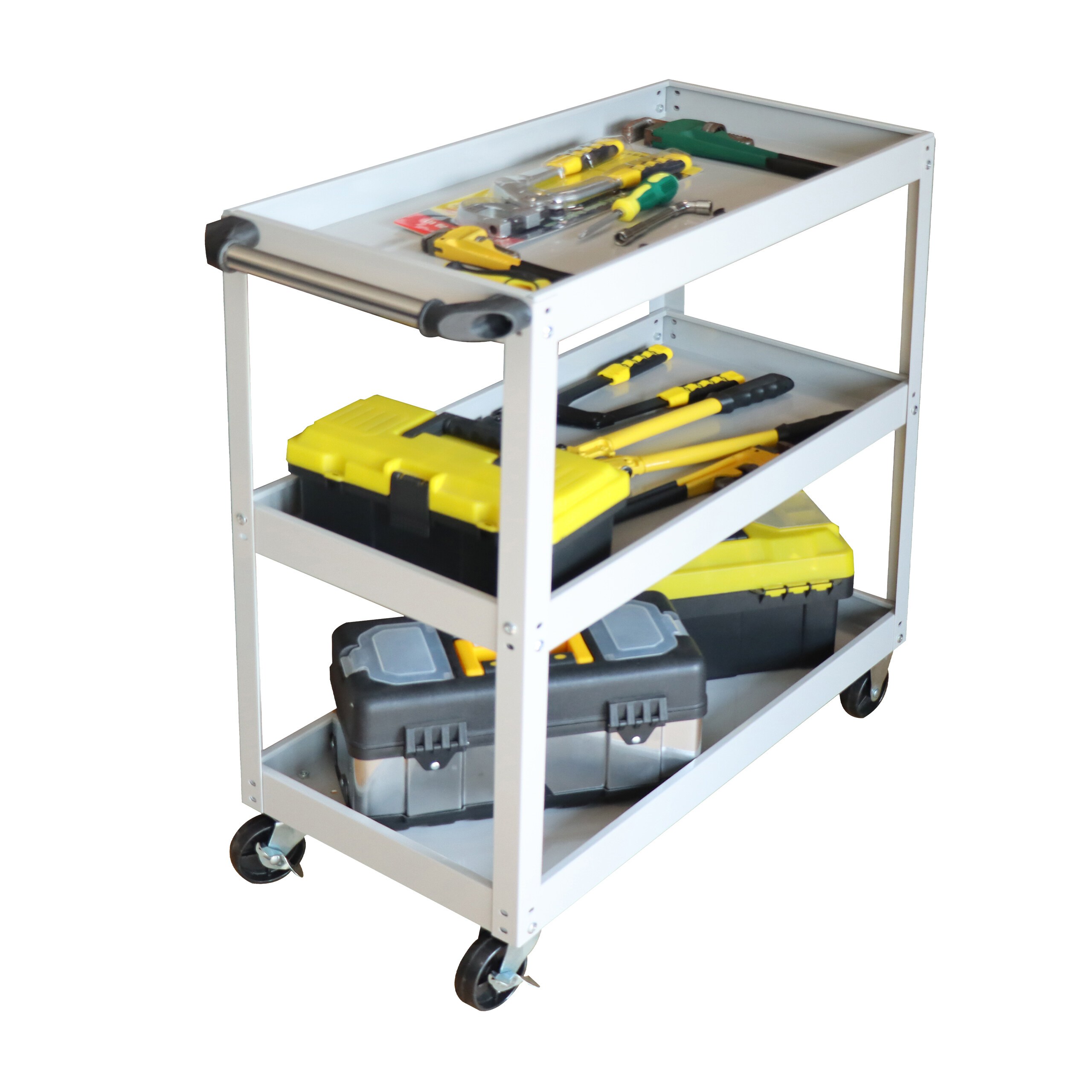 TEMU Carrello 3 ripiani, fino kg, 76 x 35 x 78 cm, acciaio con elementi in gomma, ferro , grigio, ruote piroettanti a 360簞 con freni e , per ,