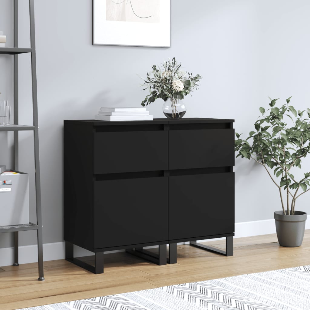 Image of Vidaxl Sideboard 2pcs., Cabinet With Of Storage Space, Cabinet For Living Room, Sideboard With Iron Legs, Black Wood Material