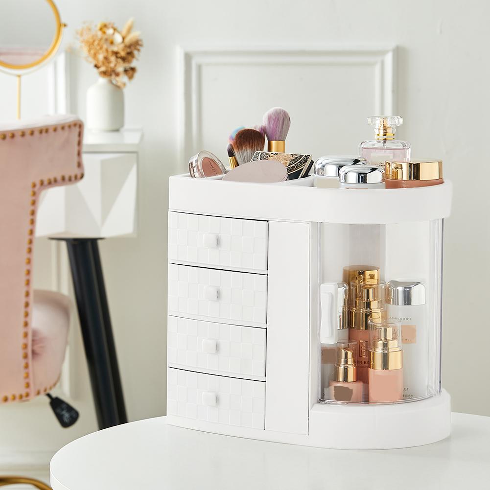 Makeup Holder Storage Box with 4 Drawers and Rotation Window