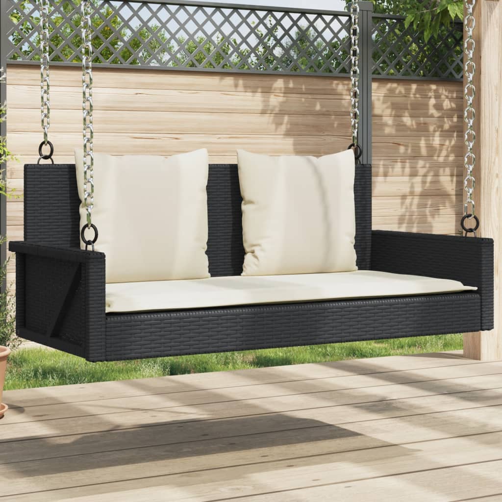 Image of Vidaxl Hanging Bench With Cushions, Hanging Swing With Fixing Rings, Swing Bench For Outdoor Area, Garden Swing Poly Rattan
