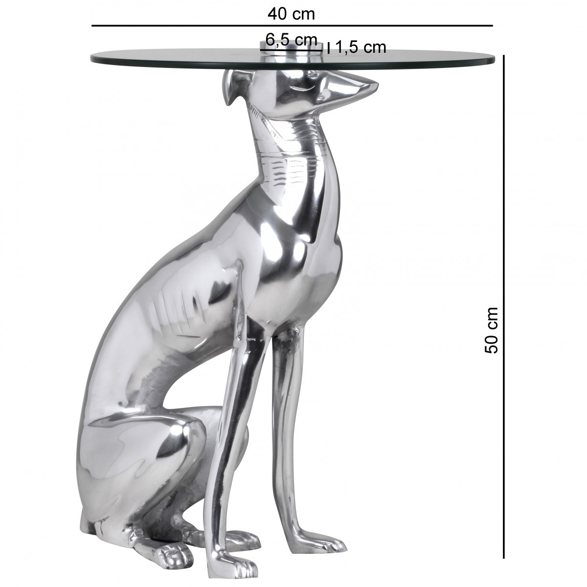 Design Side Table Ø40cm Round Sofa Table Dog 50 Cm High Aluminum Animal Figure Unconventional Living Room Table Silver Decor Table