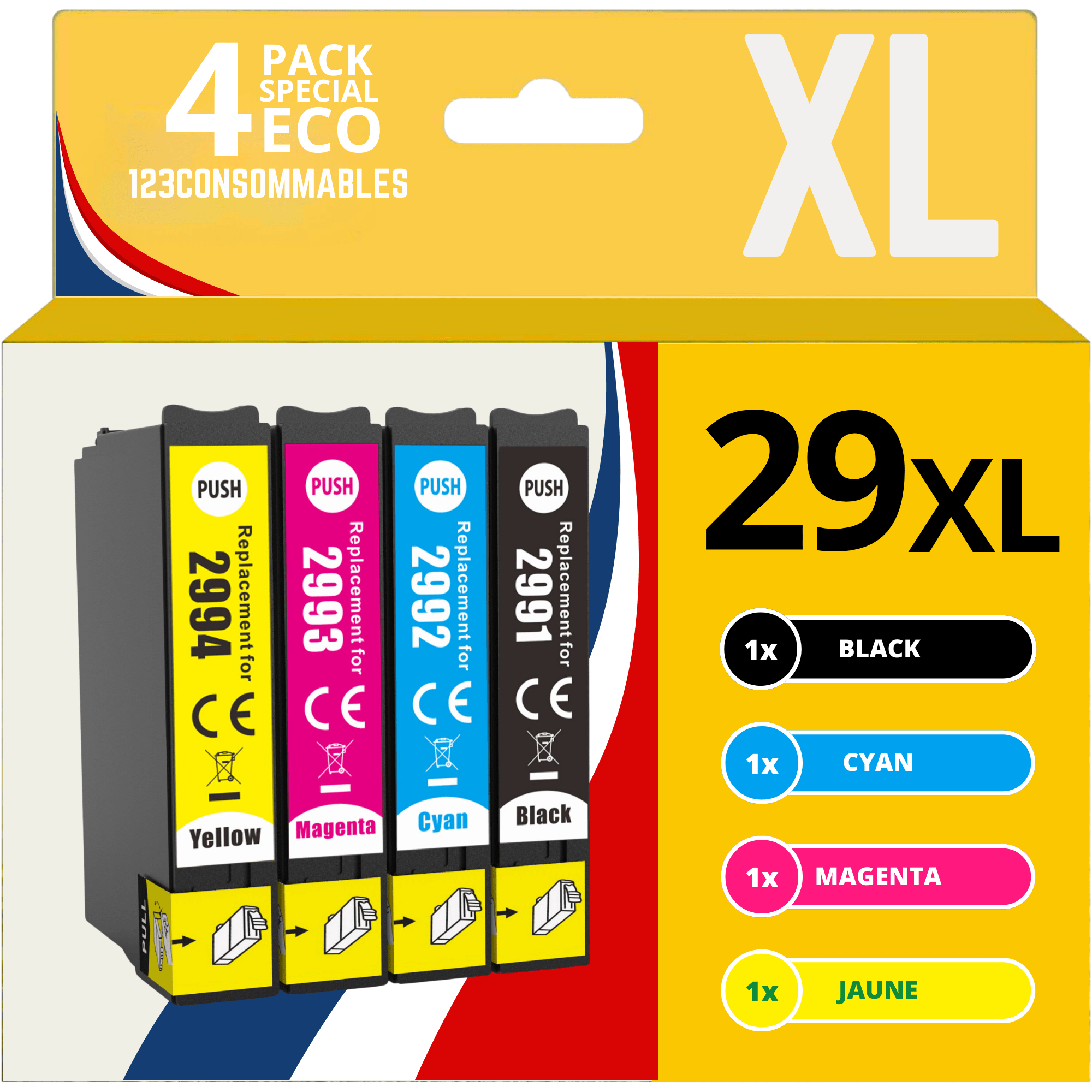 TEMU 123CONSOMMABLES √¢¬Ä¬ì 29XL √¢¬Ä¬ì Pack 4 cartouches d√¢¬Ä¬ôencre compatible avec Epson 29XL Multipack pour XP-342 XP-352 XP-452 XP-332 XP-245