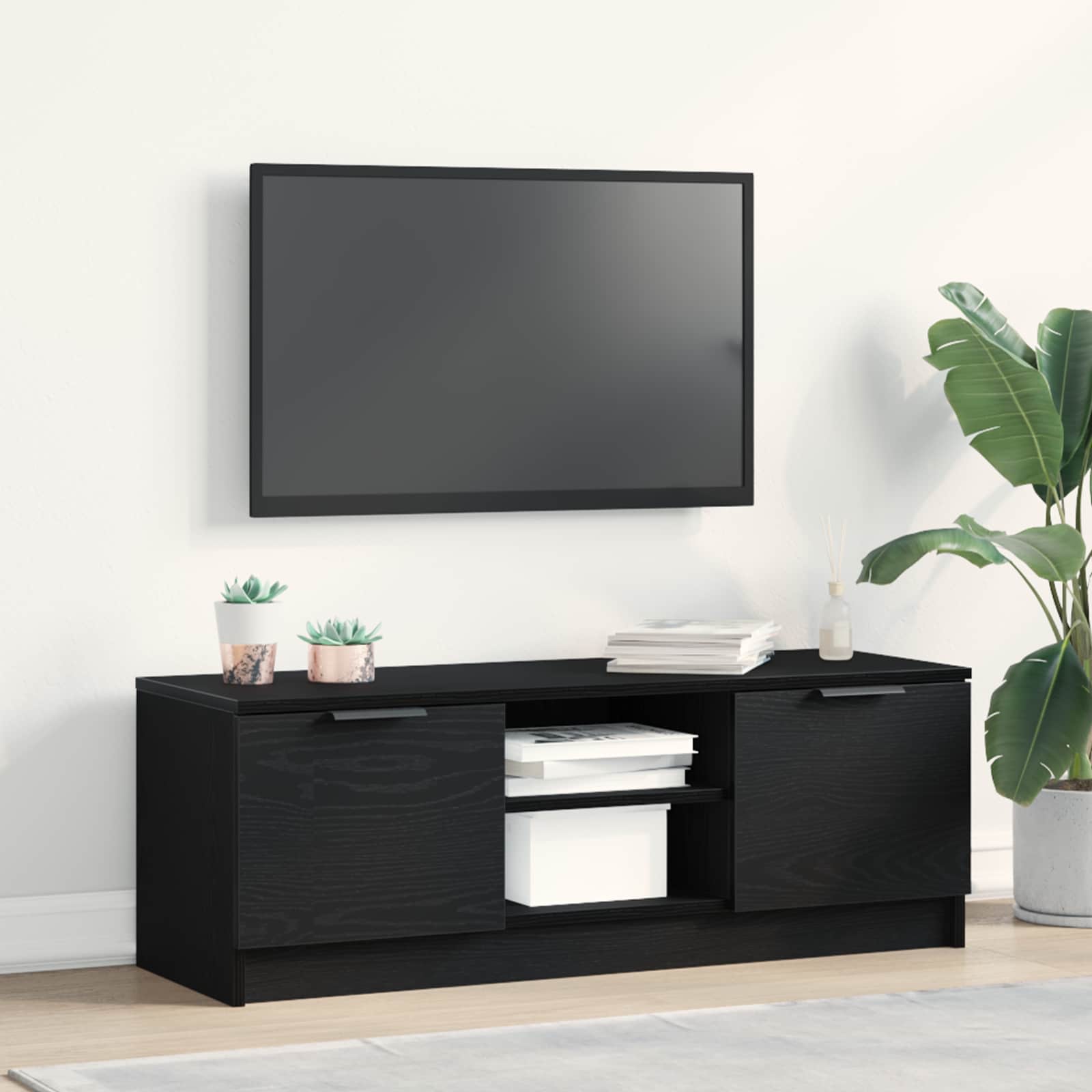 Tv Cabinet 102 X 32 X 35.5 Oak Look, Living Room, Modern Lowboard, Rectangular Cabinet, Functional Media Stand, Height-adjustable Shelf