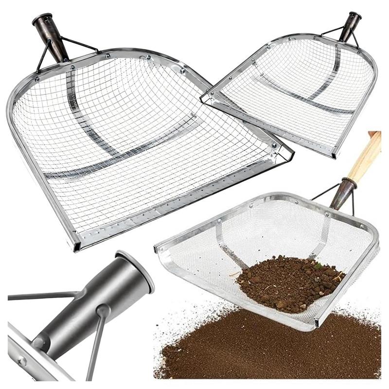 Image of Garden Sieve Shovel For Sifting Soil, Compost, Sand, And Seeds, Steel Garden Tool For Removing Stones, Weeds, And Impurities