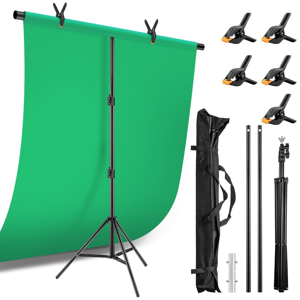 Image of A 1.5 X 2 Photo Backdrop With Adjustable Background Stand And 5 Clamps, Perfect For Chroma Keying, Live Streaming, Photography, And Video Recording