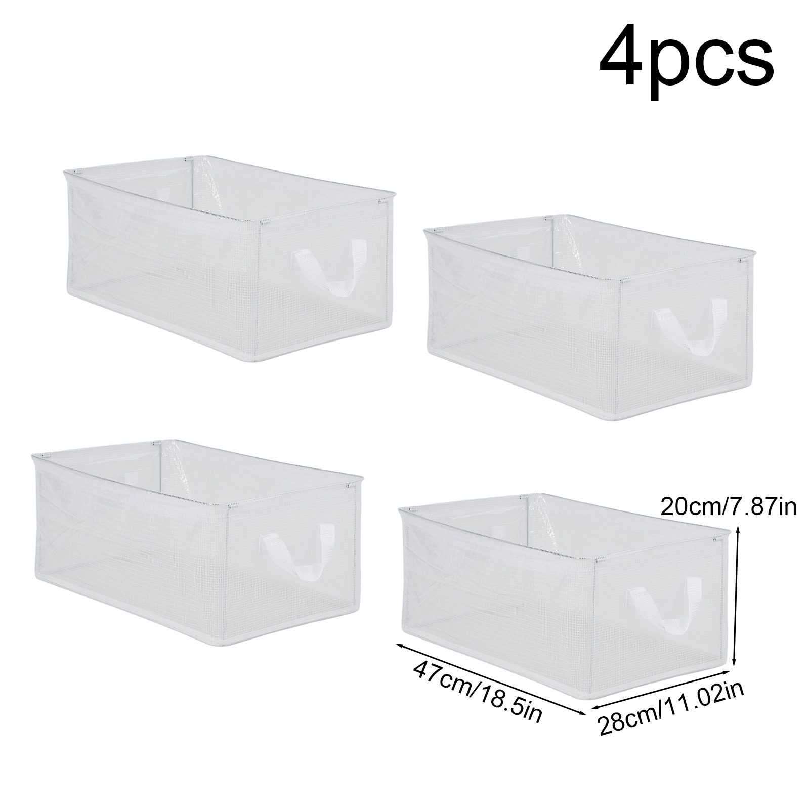 4 Pack Clear PVC Transparent Open-Top Clothes Storage Baskets