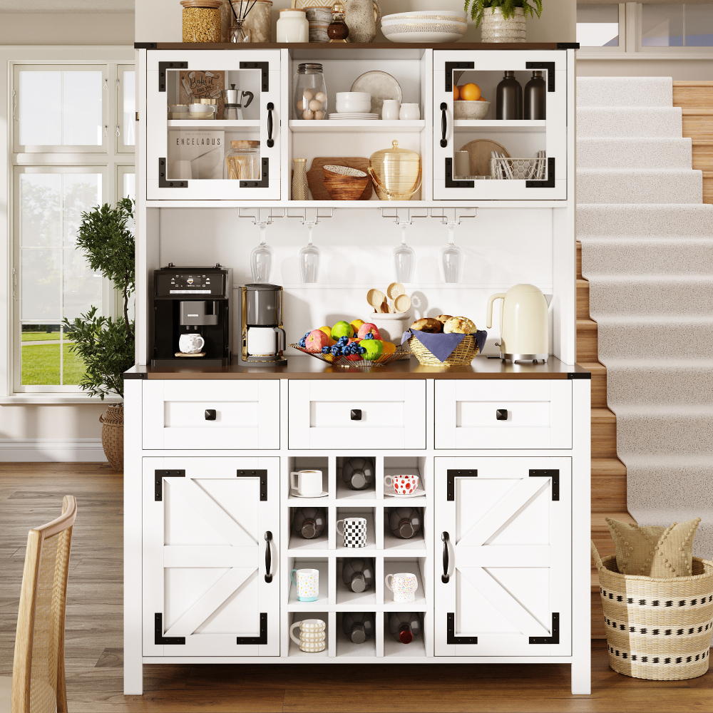 Image of Sturdy Storage Cabinet In Classic Country House Style, Spacious Storage For Dishes And Household Goods, Secure Stability, Comfortable Use For Everyday Home Applications, White, 120×40×170cm