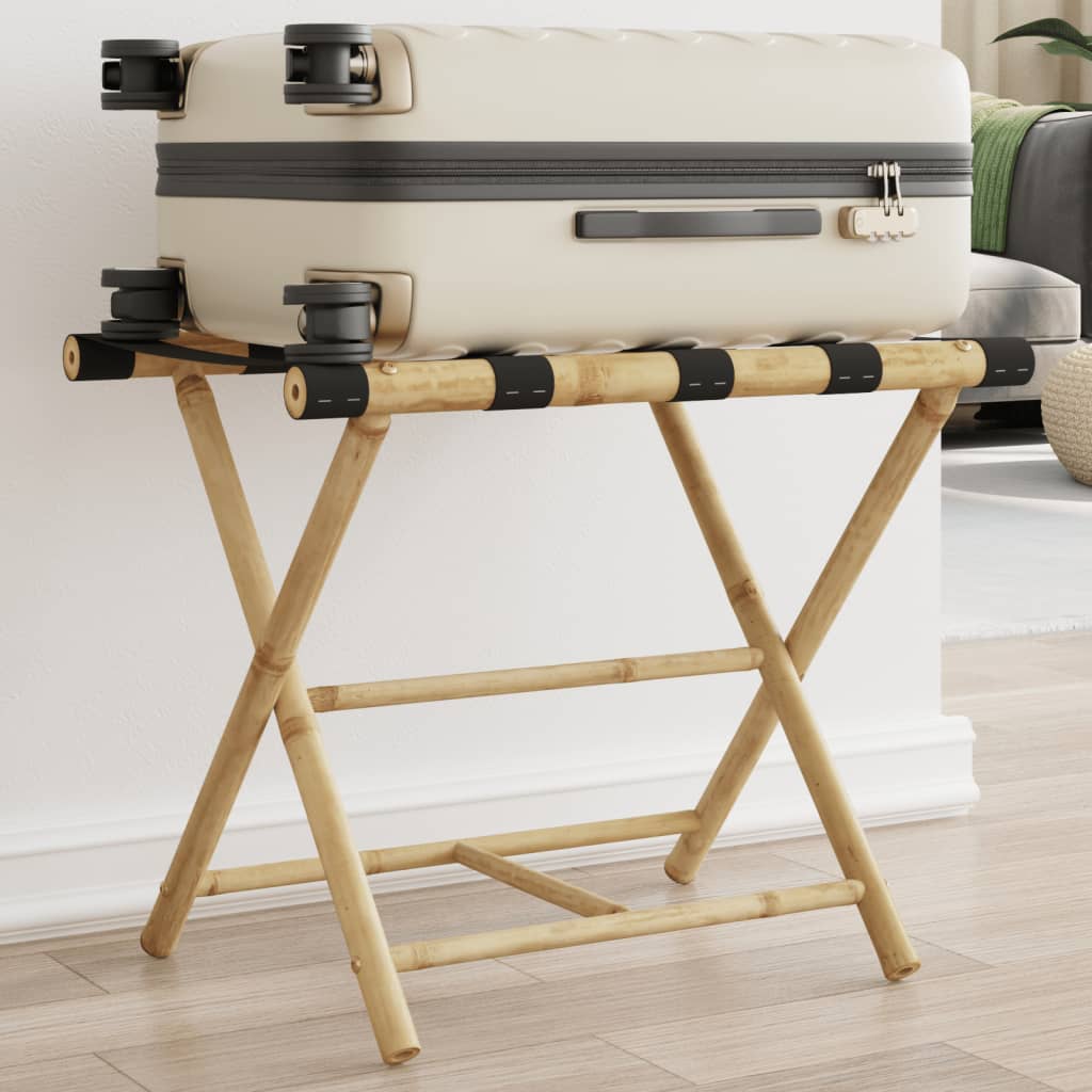 Vidaxl Luggage Rack, Luggage Stand With 2 Shelves, Foldable Suitcase Stand For Bedroom Hotel, Suitcase Holder Suitcase Stand, Bamboo