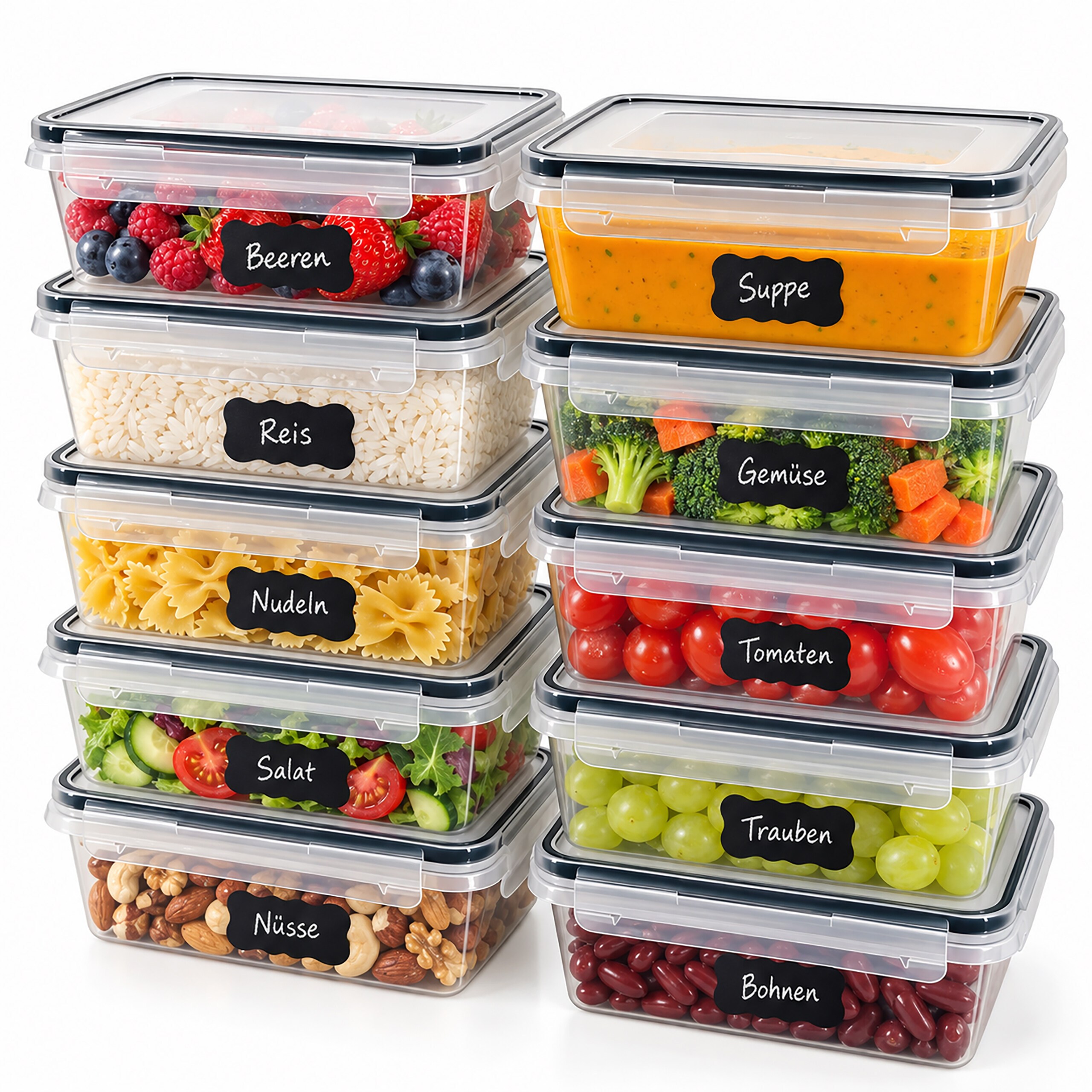 TEMU Freshness Containers Airtight, 10-pack, 1000 Ml, Plastic And Silicone, Transparent, Leak-proof Click Lid, Freezer-safe, Microwaveable Without